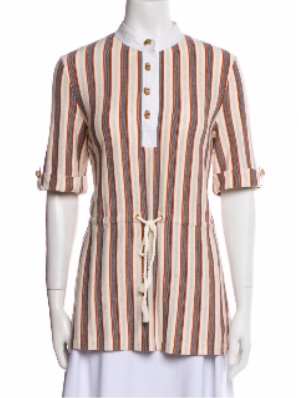 Tory Burch Cream Striped Drawstring Tunic